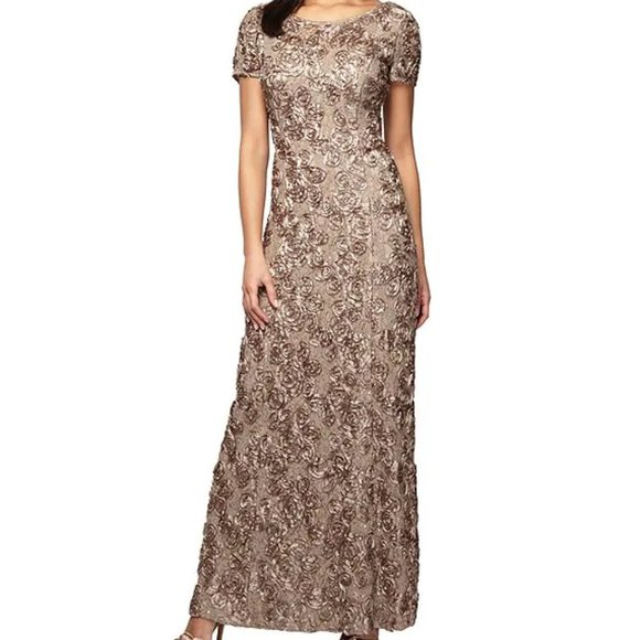 Alex Evenings Champagne Sequin Rose Gown - Picture 8 of 11